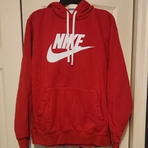 Nike Men's Red Hoodie with White Logo
